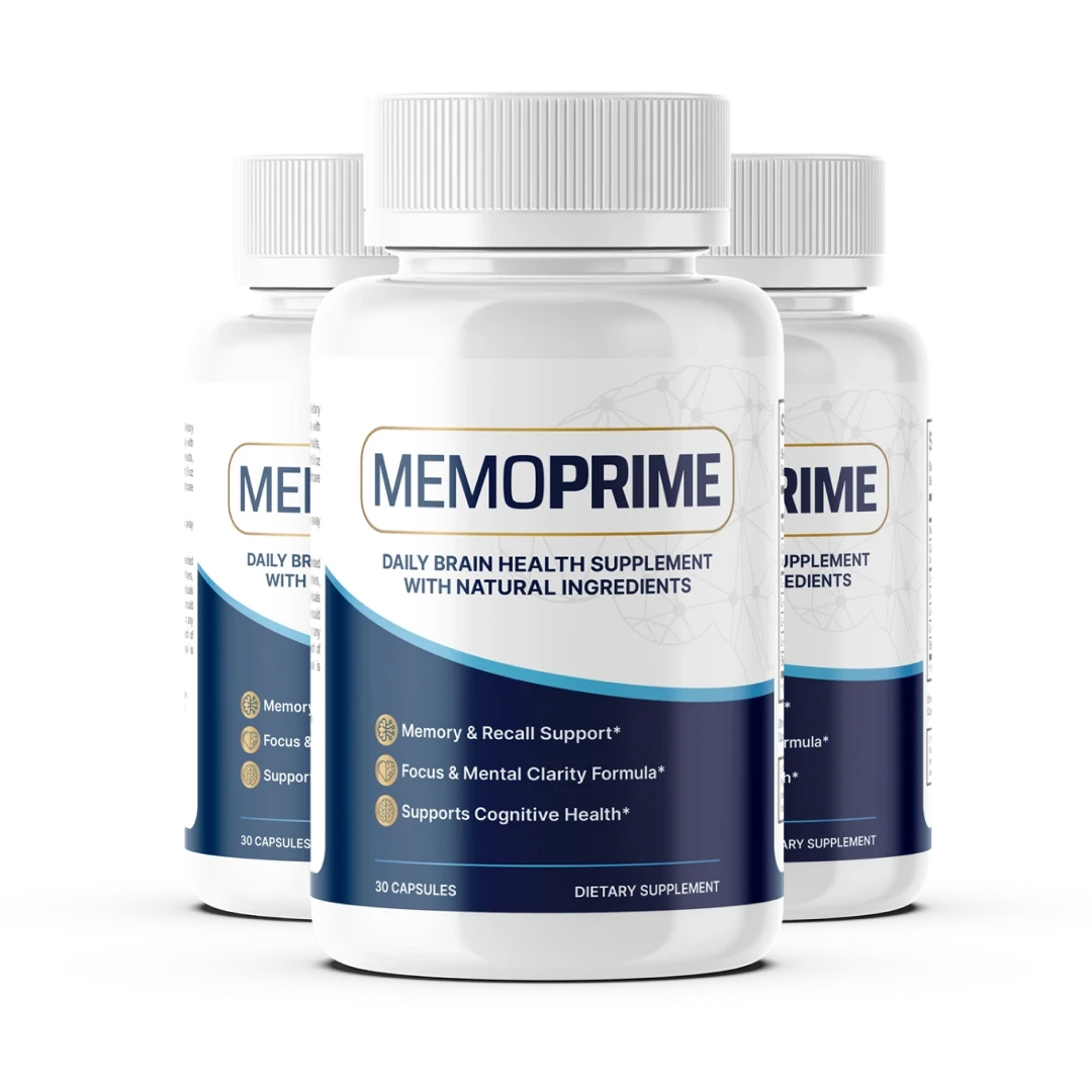 MemoPrime daily brain health support three-bottle package